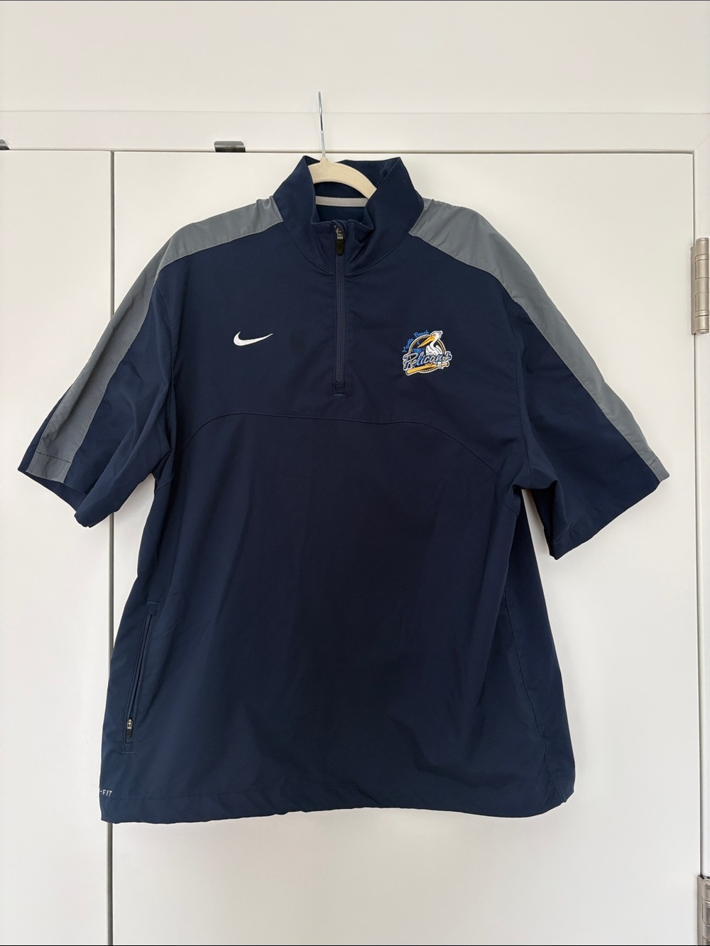 Nike Navy and Gray Myrtle Beach Pelicans Short-Sleeve Quarter-Zip Windbreaker